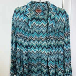 MISSONI Made in Italy Blue Turquoise Zig Zag Chevron cardigan